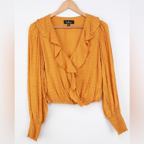 Mustard Yellow Swiss Dot Ruffled Long Sleeve Top - Picture 5 of 5